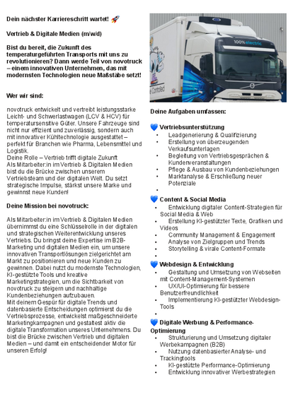 stellenanzeige vertrieb Kühlfahrzeuge